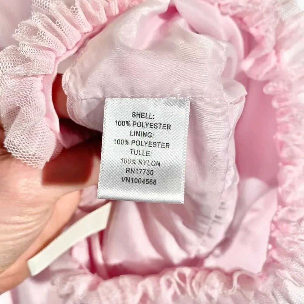 Pink taffeta ruffle formal dress